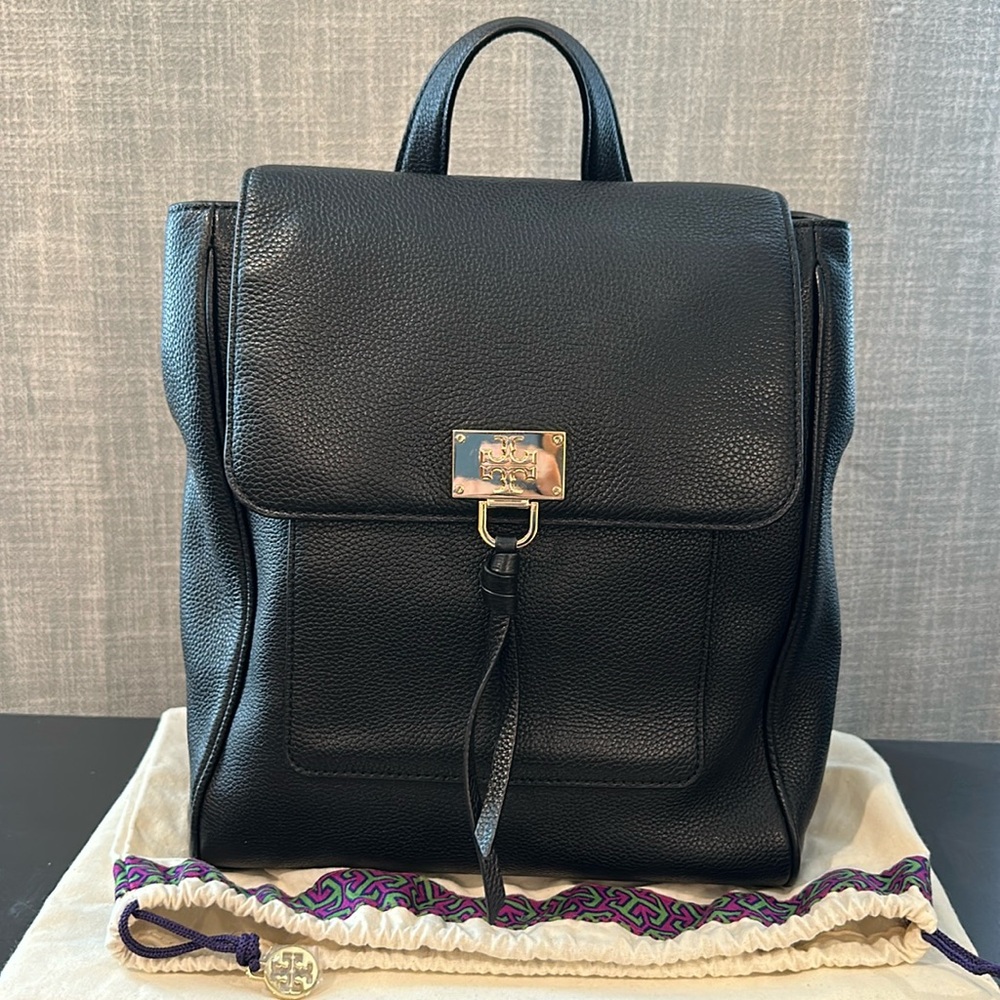 Tory Burch Black Pebbled Leather small Backpack